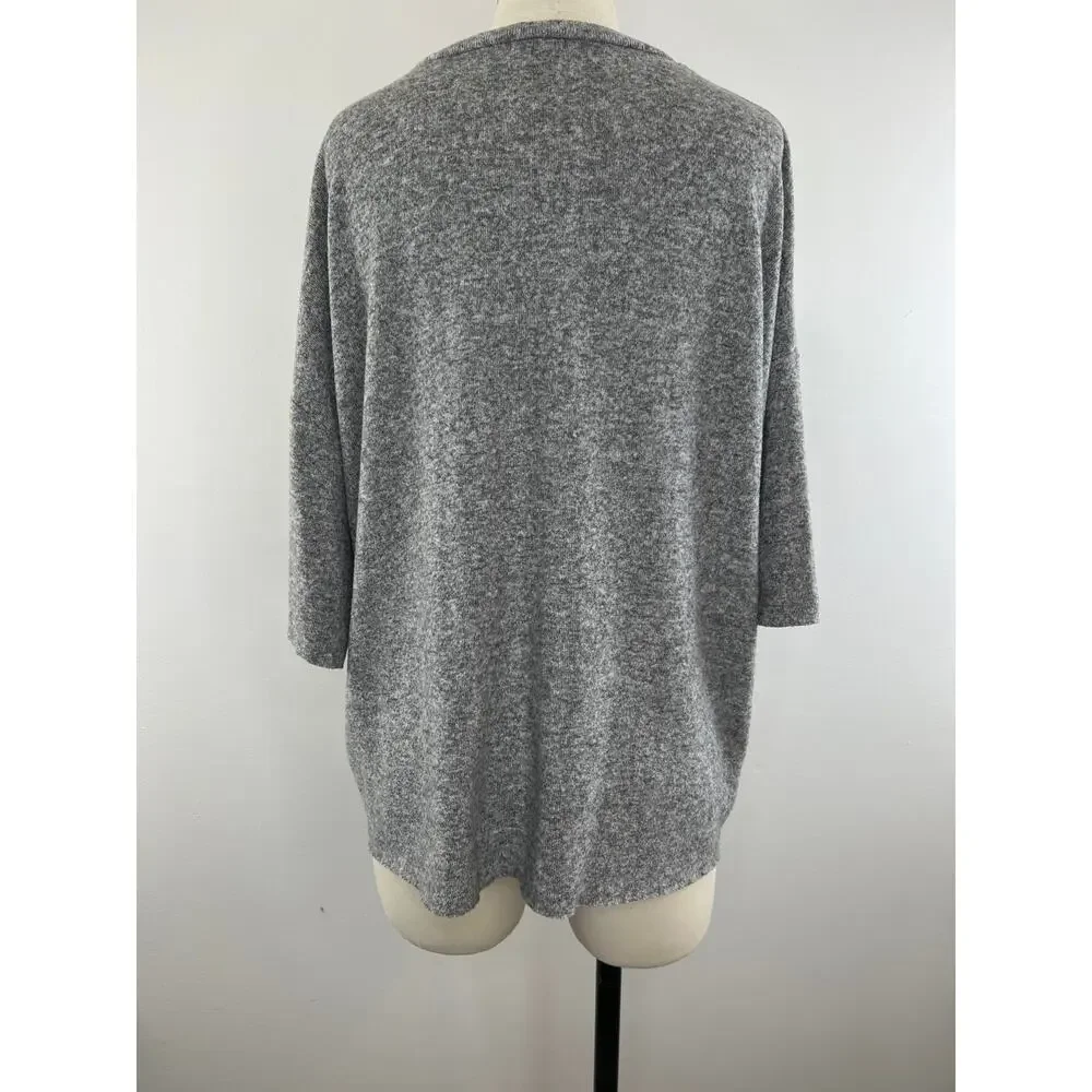 ZARA Trafaluc Gray Pearl Beaded 3/4 Sleeve Crew Neck Pullover Sweater Medium M